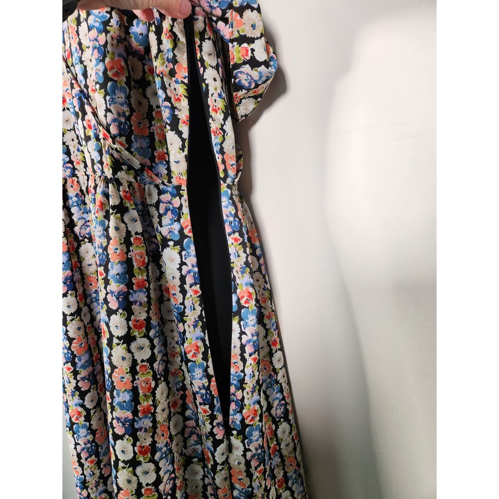 J.CREW MERCANTILE Floral Cold Shoulder Dress Women 12 Black Multi Ruffle Boho - Picture 11 of 12